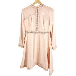 Metisu Pink Cutout Lace Detail Semi Sheer Overlay Dotted Dress, Size Medium